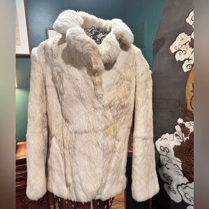 Luxurious Vintage Dino Ricco Cream Vintage Genuine Rabbit Fur Teddy Jacket